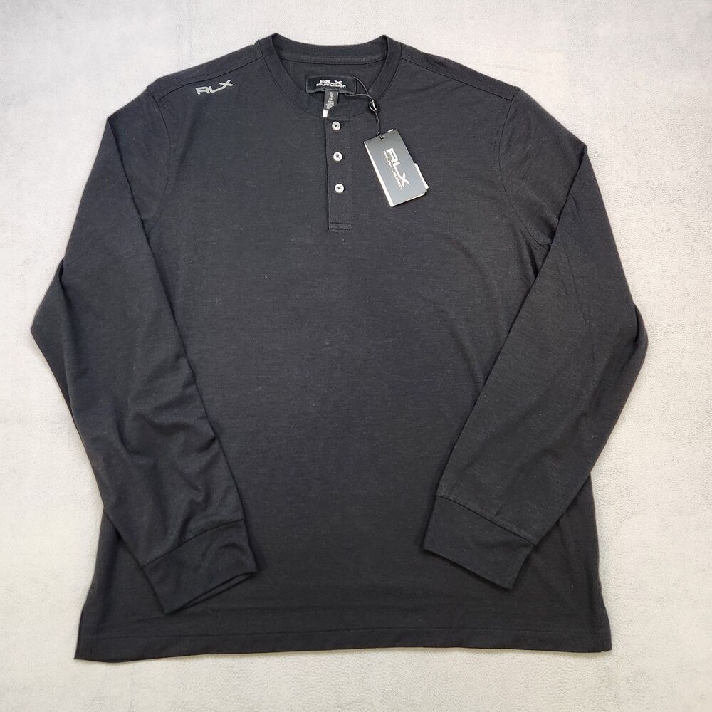 RLX Ralph Lauren Henley Shirt Men's Size XL Black Long Sleeve Stretch NWT